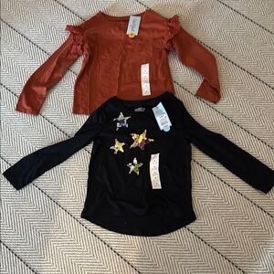 Kids Long Sleeve Star and Ruffle Tops - Black and Rust